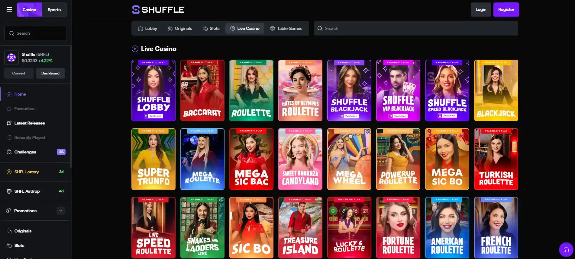 Abstract live casino studio with empty roulette, blackjack and baccarat tables