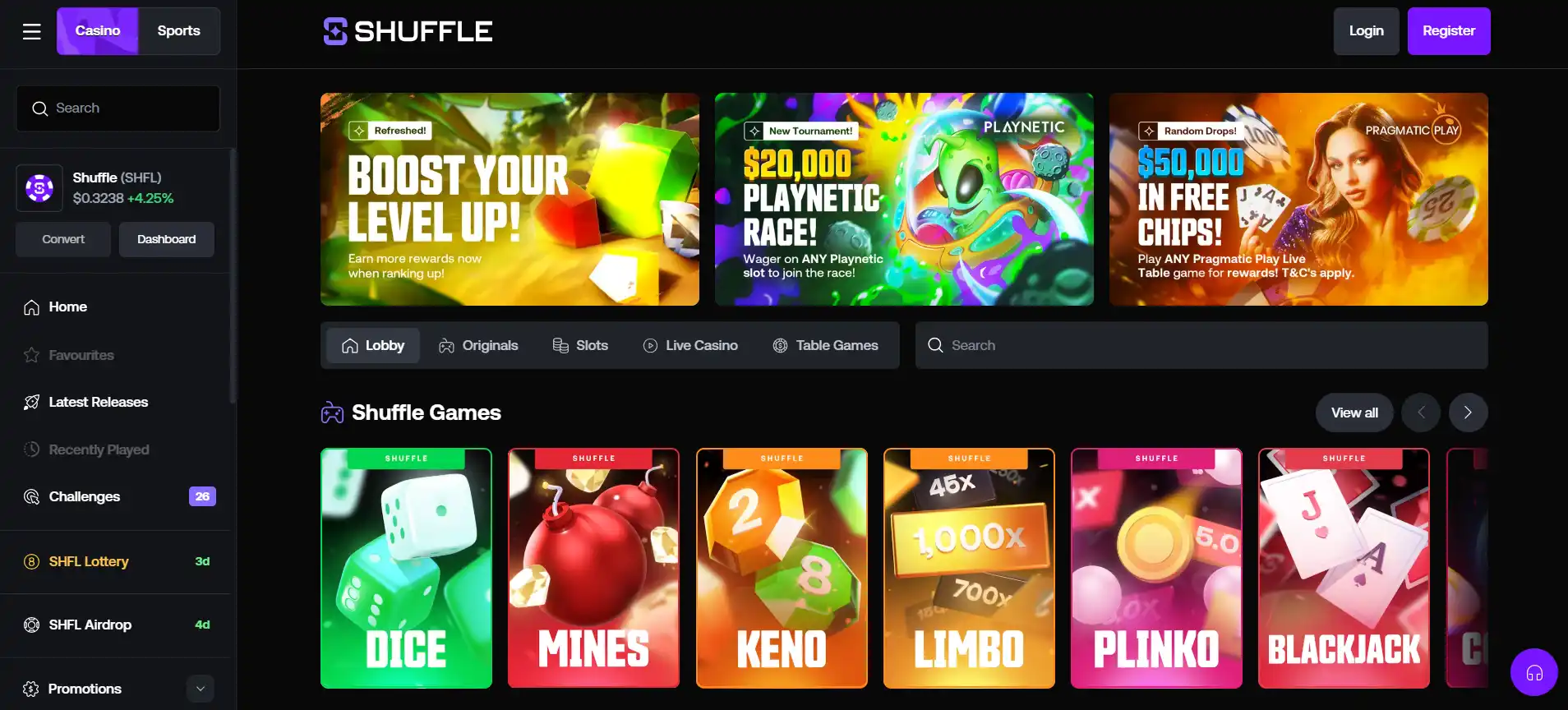 Abstract crypto casino interface with game tiles, wallet symbols and blockchain paths